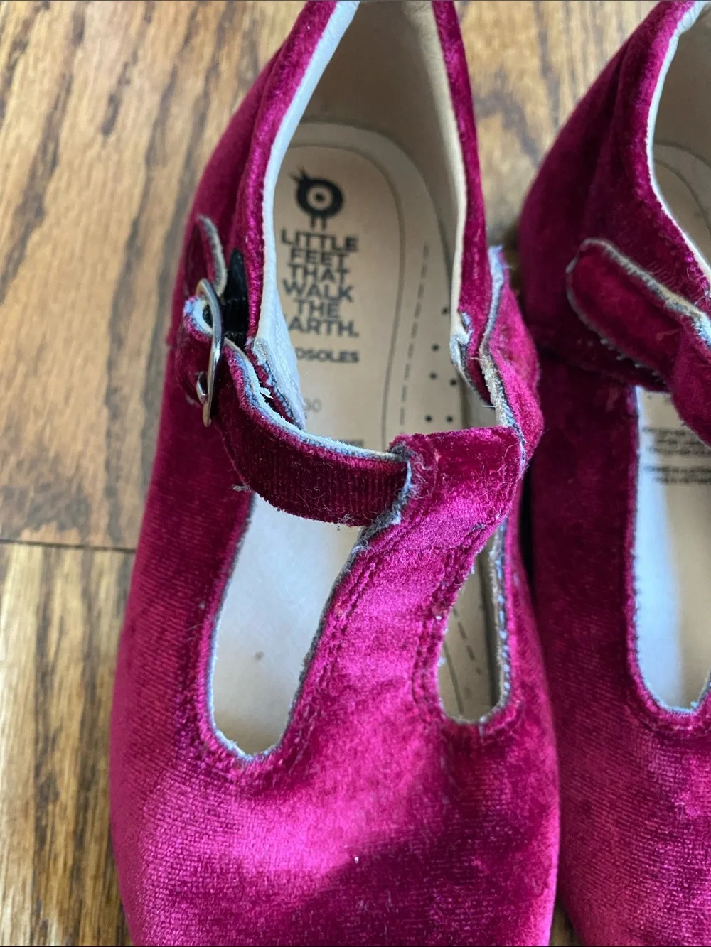 Red velvet Oldsoles t-strap Mary Janes, size 30 (12). Excellent condition